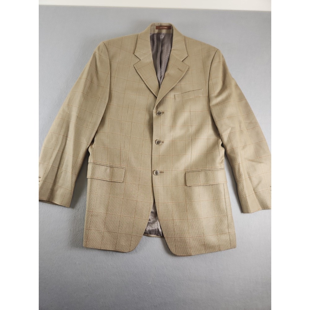 Michael Kors 38R Window Pane Check Tan/brown wool Blazer Jacket Sport Coat.
